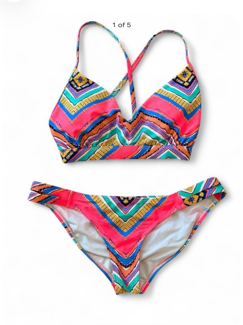 Eidon Multicolor Geometric Bikini Set Strappy Bralette Swimsuit DD cup